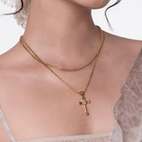  Vintage Ornate Cross Layered Necklace Set Titanium Steel - friendship necklace gift from Bestie Keepsake