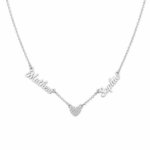  Script Multi-Name & Pave Heart Necklace in Stainless Steel - friendship necklace gift from Bestie Keepsake