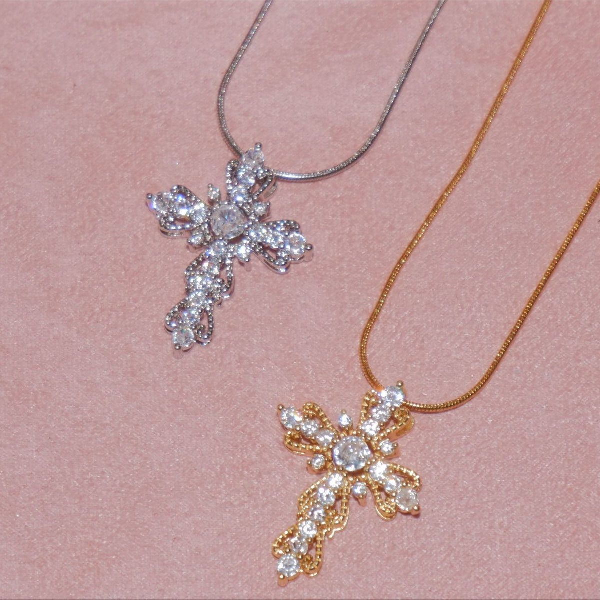  Ornate Zirconia Cross Pendant Necklace - friendship necklace gift from Bestie Keepsake