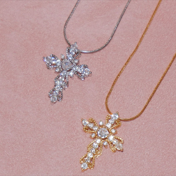  Ornate Zirconia Cross Pendant Necklace - friendship necklace gift from Bestie Keepsake