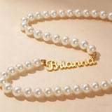  Script Nameplate Pearl Necklace Stainless Steel - friendship necklace gift from Bestie Keepsake
