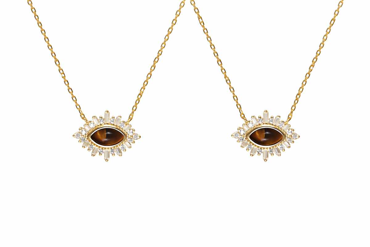  Ornate Tiger's Eye Corona Pendant Necklace in Sterling Silver - friendship necklace gift from Bestie Keepsake