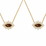  Ornate Tiger's Eye Corona Pendant Necklace in Sterling Silver - friendship necklace gift from Bestie Keepsake