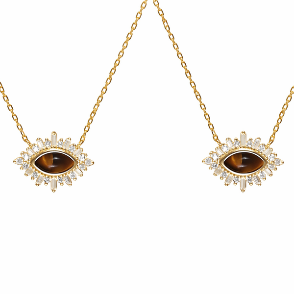  Ornate Tiger's Eye Corona Pendant Necklace in Sterling Silver - friendship necklace gift from Bestie Keepsake