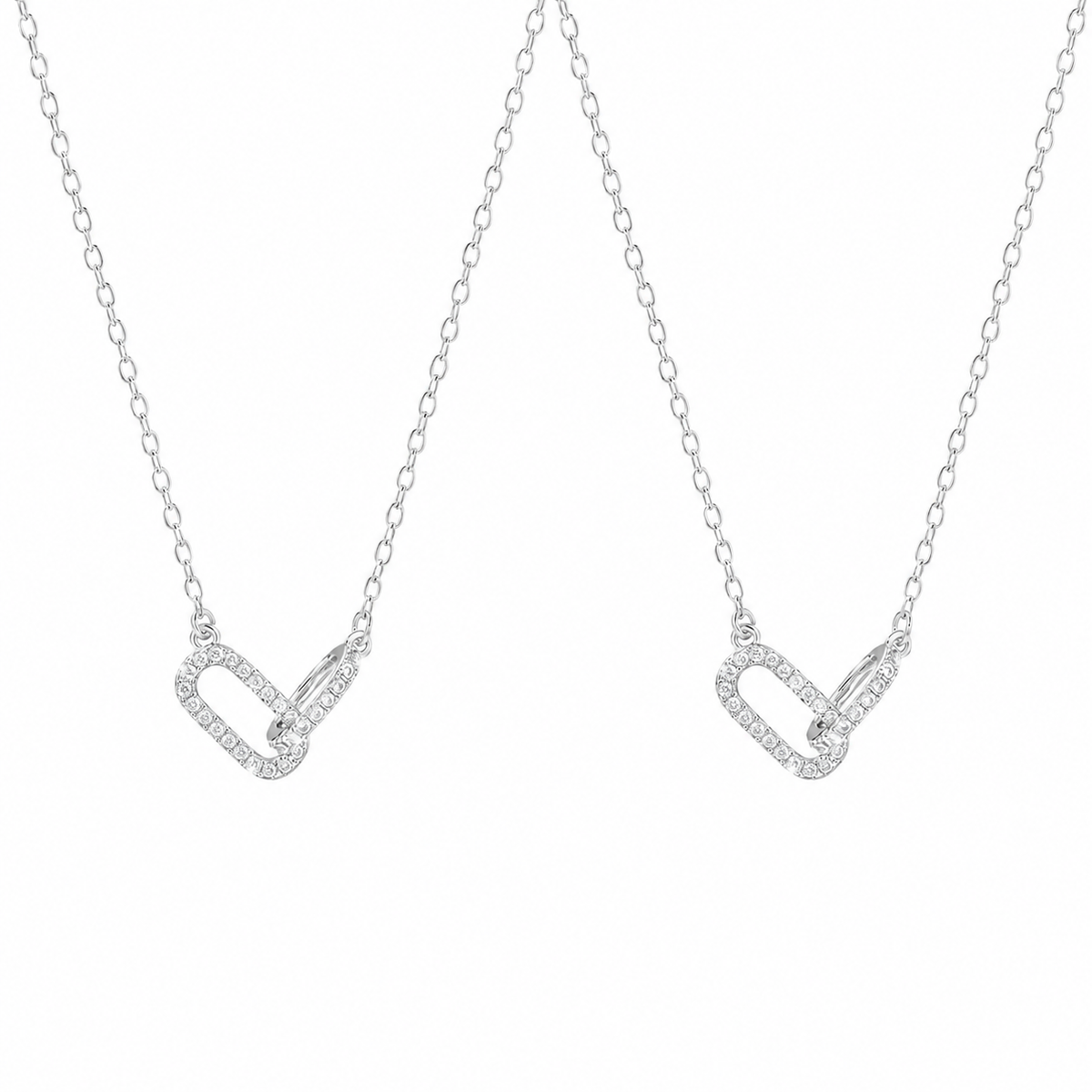  Pave Interlocking Paperclip Link Necklace - friendship necklace gift from Bestie Keepsake