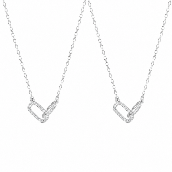  Pave Interlocking Paperclip Link Necklace - friendship necklace gift from Bestie Keepsake