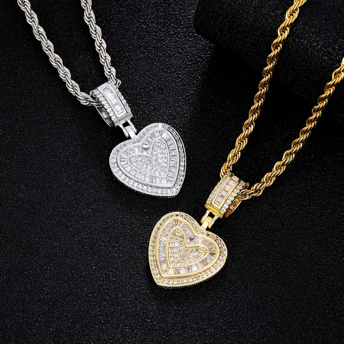  Iced Baguette Heart Pendant Necklace in Copper - friendship necklace gift from Bestie Keepsake