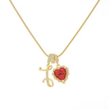  Ornate Script Initial & Red Heart Necklace in 18K Gold Plated - friendship necklace gift from Bestie Keepsake