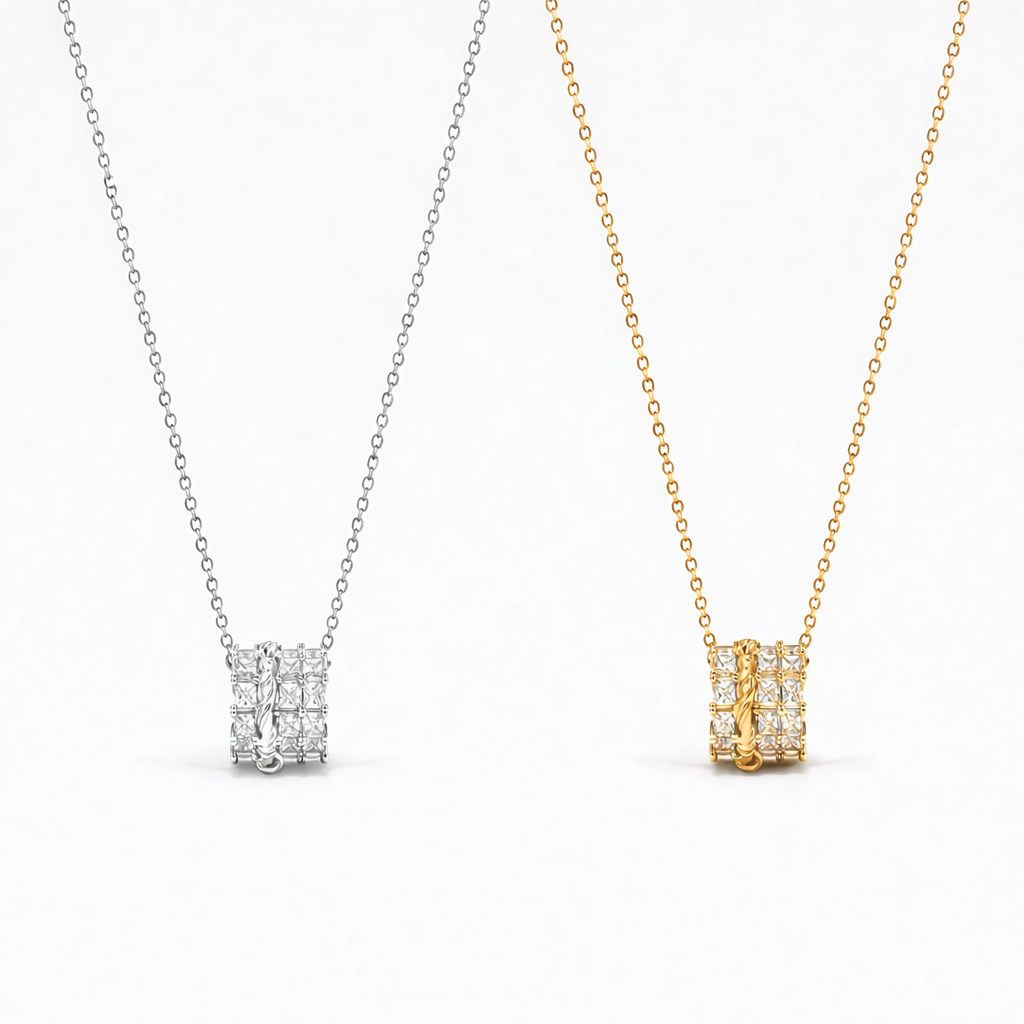  Ornate Cylinder Zirconia Pendant Necklace - friendship necklace gift from Bestie Keepsake