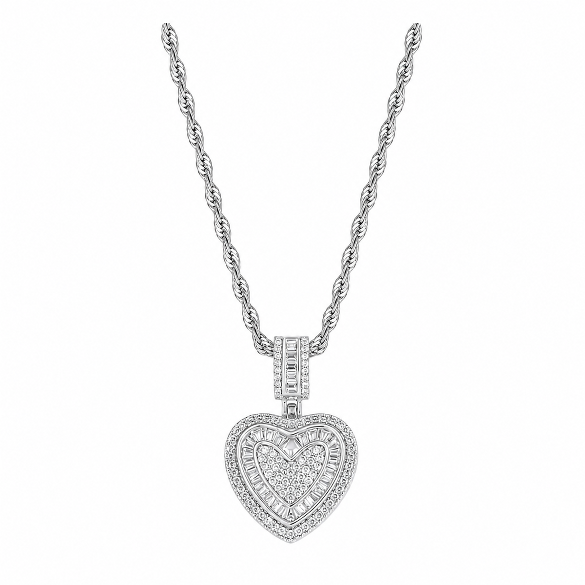  Iced Baguette Heart Pendant Necklace in Copper - friendship necklace gift from Bestie Keepsake