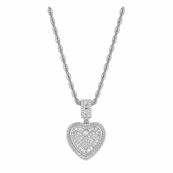  Iced Baguette Heart Pendant Necklace in Copper - friendship necklace gift from Bestie Keepsake