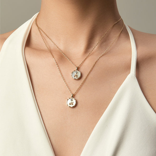  Mother of Pearl Initial Pendant Necklace in K-Gold Finish - friendship necklace gift from Bestie Keepsake