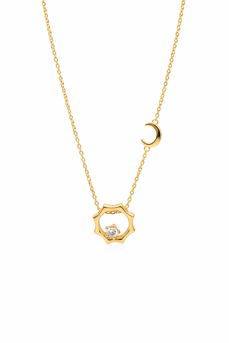  Celestial Sun and Moon Octagon Necklace Sterling Silver - friendship necklace gift from Bestie Keepsake