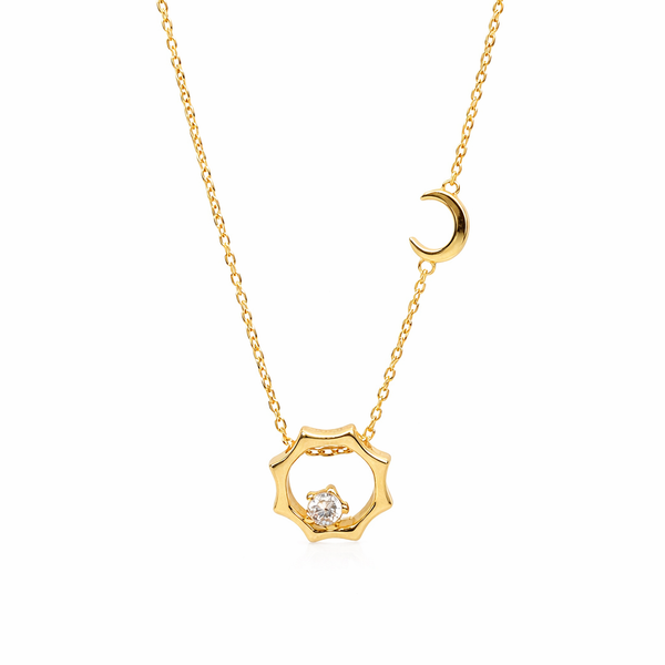  Celestial Sun and Moon Octagon Necklace Sterling Silver - friendship necklace gift from Bestie Keepsake