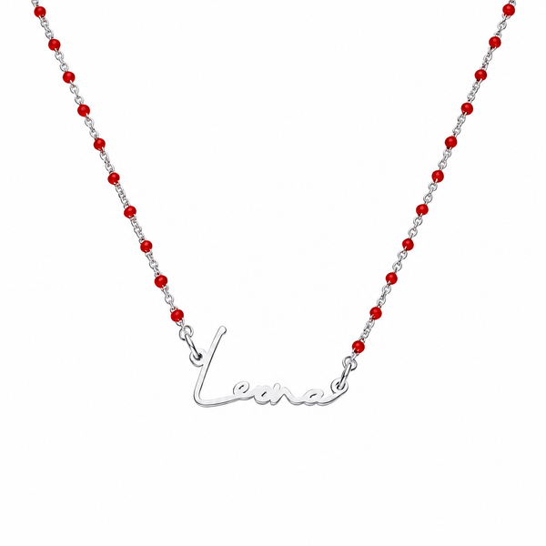  Script Name Beaded Rosary Necklace in Stainless Steel - friendship necklace gift from Bestie Keepsake