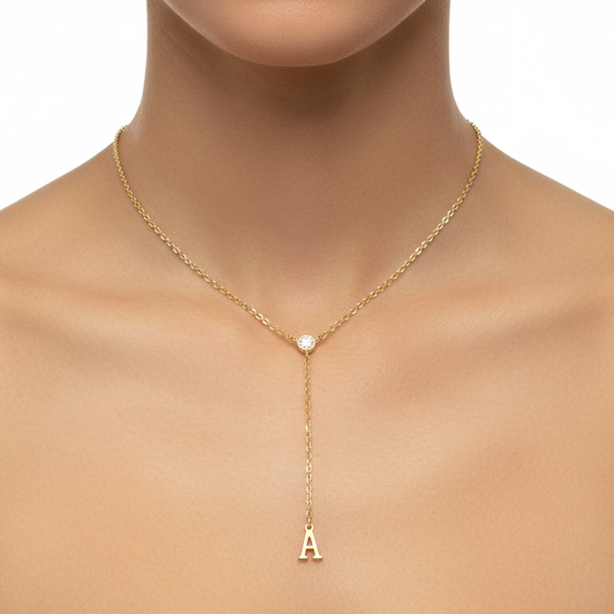  Initial Crystal Lariat Necklace in Gold Finish - friendship necklace gift from Bestie Keepsake