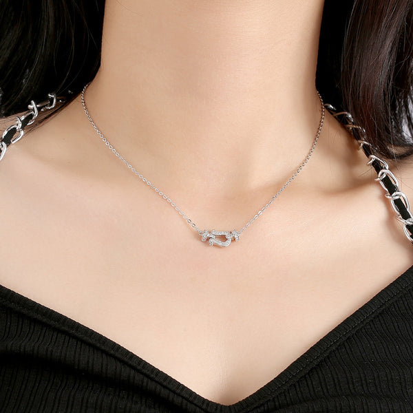  Pave Crystal Horseshoe Necklace in Titanium Steel - friendship necklace gift from Bestie Keepsake