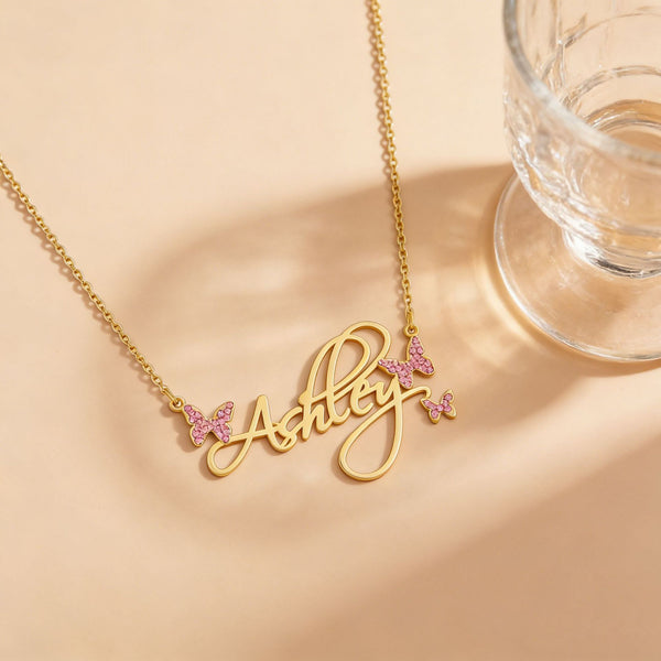  Butterfly Script Name Necklace Stainless Steel - friendship necklace gift from Bestie Keepsake