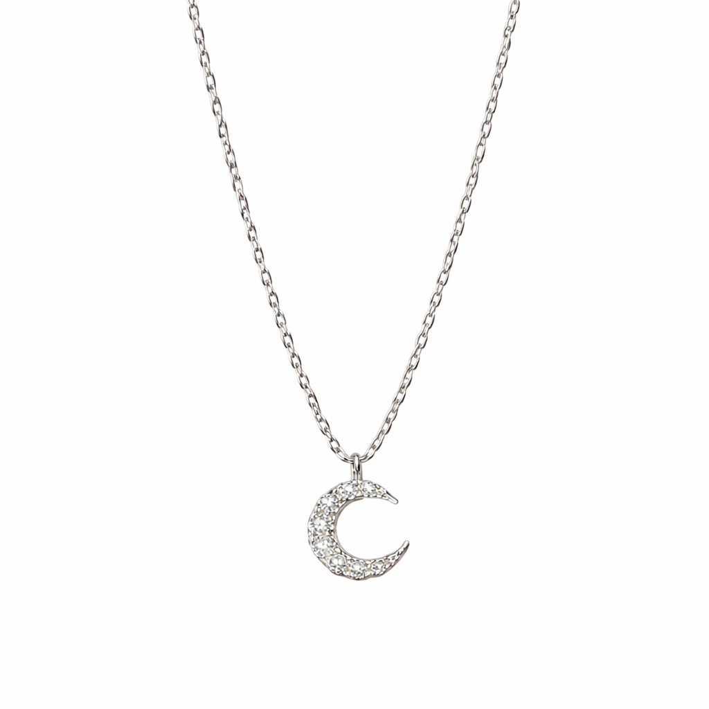  Sparkling Pave Crescent Moon Necklace in Sterling Silver - friendship necklace gift from Bestie Keepsake