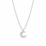 Sparkling Pave Crescent Moon Necklace in Sterling Silver - friendship necklace gift from Bestie Keepsake