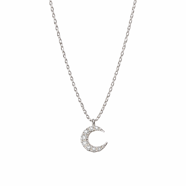  Sparkling Pave Crescent Moon Necklace in Sterling Silver - friendship necklace gift from Bestie Keepsake
