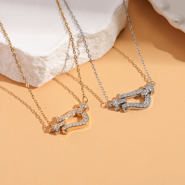  Pave Crystal Horseshoe Necklace in Titanium Steel - friendship necklace gift from Bestie Keepsake
