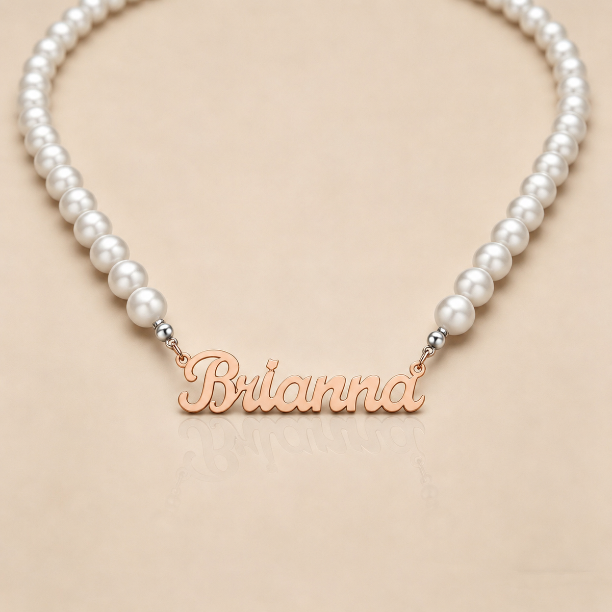  Script Nameplate Pearl Necklace Stainless Steel - friendship necklace gift from Bestie Keepsake