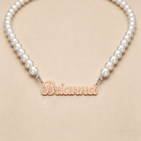  Script Nameplate Pearl Necklace Stainless Steel - friendship necklace gift from Bestie Keepsake