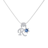  Pavé Initial and Blue Crystal Bloom Necklace - friendship necklace gift from Bestie Keepsake