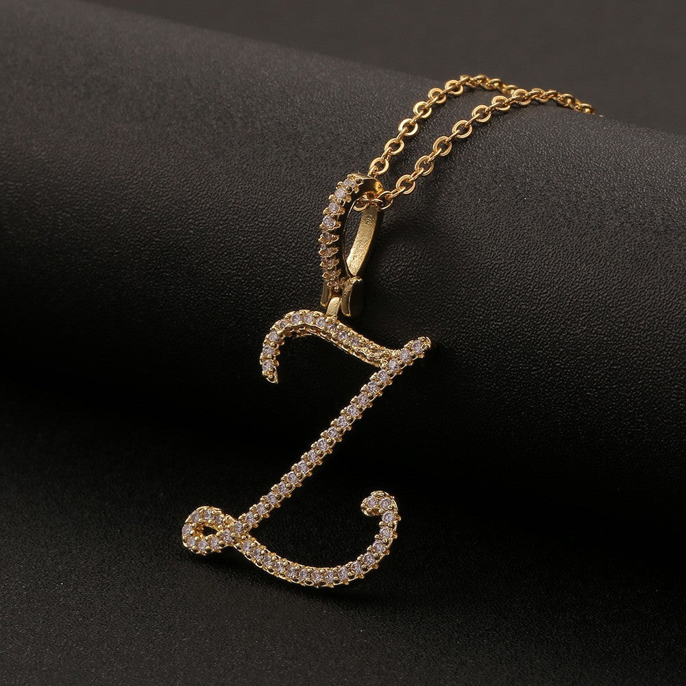  Cursive Pave Initial Pendant Necklace - friendship necklace gift from Bestie Keepsake