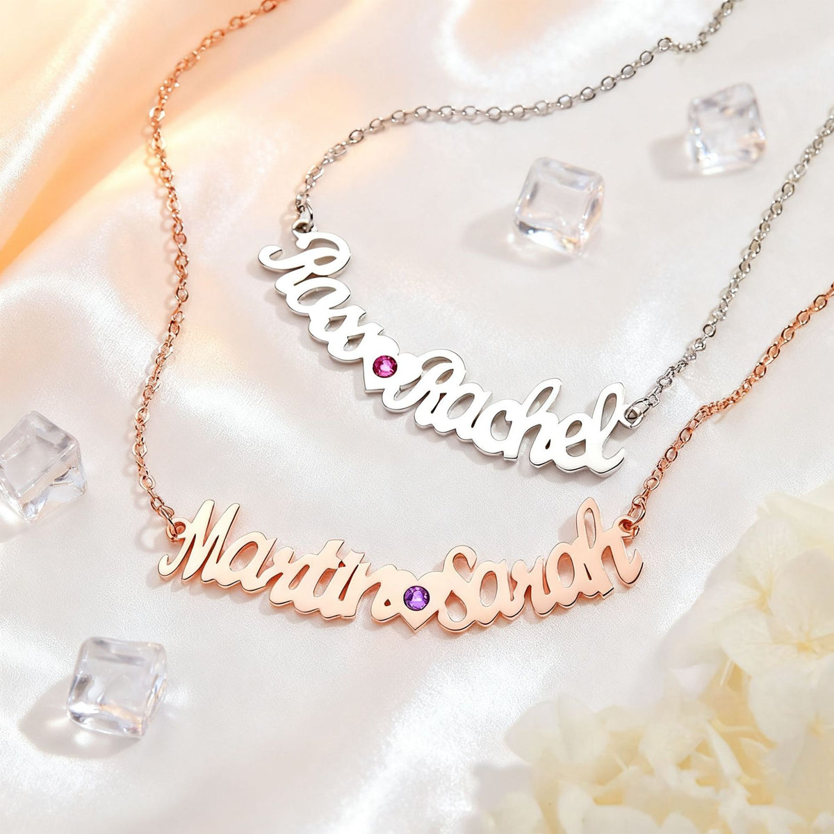  Custom Double Name Heart Birthstone Necklace in Stainless Steel - friendship necklace gift from Bestie Keepsake