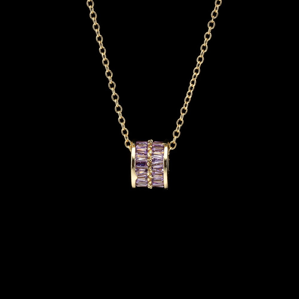  Ornate Pave Zircon Cylinder Pendant Necklace - friendship necklace gift from Bestie Keepsake