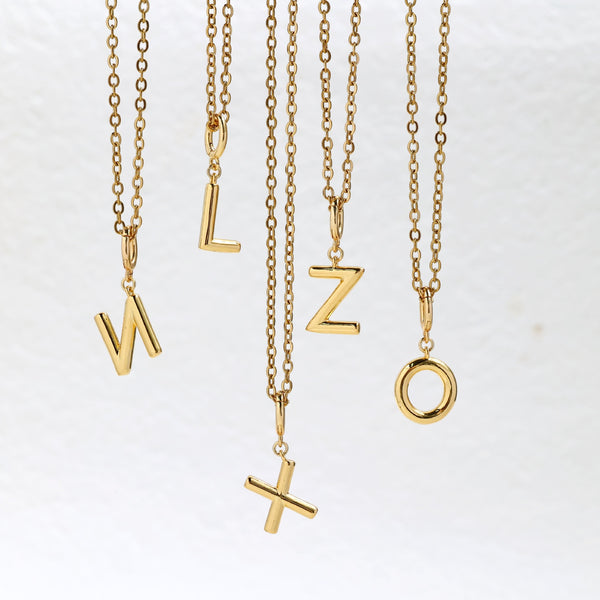  Polished Initial Pendant Necklace 18K Gold Plated - friendship necklace gift from Bestie Keepsake