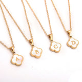  Clover Initial Shell Necklace in 18K Gold Plated Stainless Steel - friendship necklace gift from Bestie Keepsake