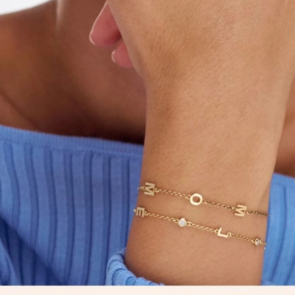  Dainty Initial & Heart Stone Bracelet in 18K Gold Plated S925 Silver - friendship necklace gift from Bestie Keepsake