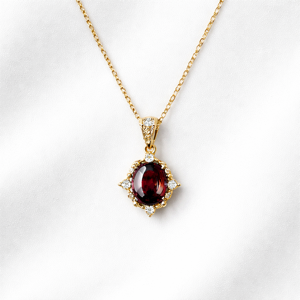  Ornate Crimson Zirconia Pendant S925 Necklace - friendship necklace gift from Bestie Keepsake