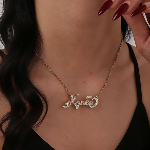  Iced Script Heart Custom Name Necklace - friendship necklace gift from Bestie Keepsake