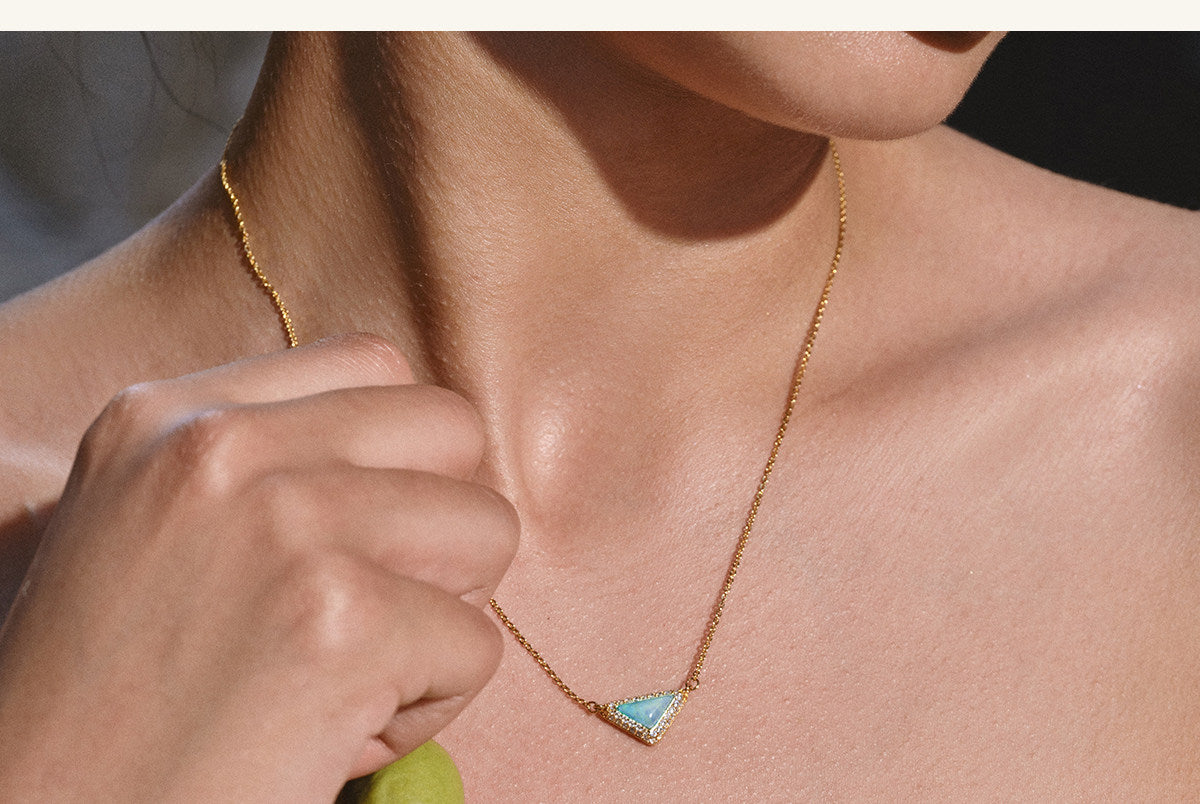  Delta Geometric Triangle Necklace with Stone Inlay - friendship necklace gift from Bestie Keepsake