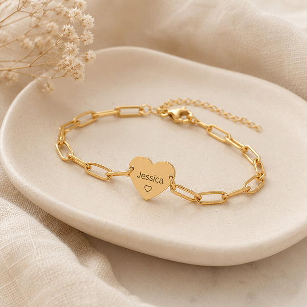  Heart Charm Paperclip Link Bracelet in Stainless Steel - friendship necklace gift from Bestie Keepsake