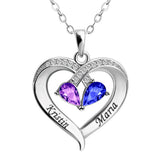  Dainty Dual Birthstone Heart Necklace - friendship necklace gift from Bestie Keepsake