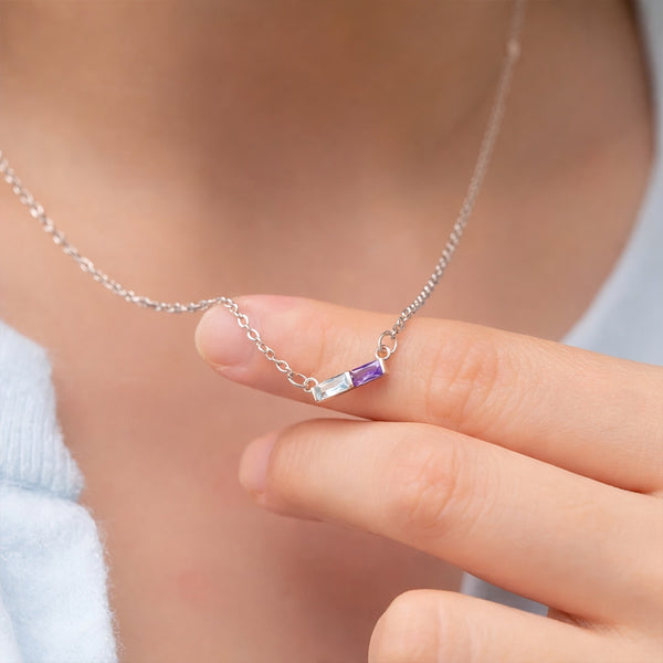  Baguette Birthstone Bar Necklace Stainless Steel - friendship necklace gift from Bestie Keepsake