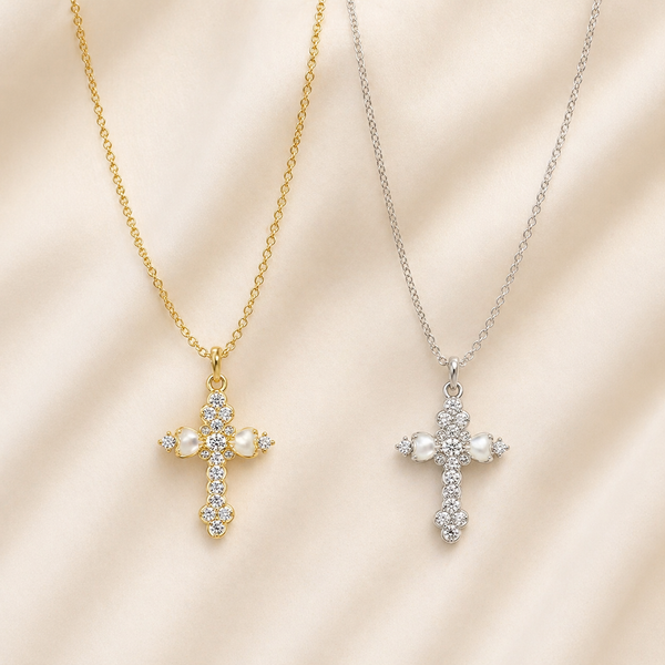  Ornate Petal Cross Pendant Necklace with Mother of Pearl - friendship necklace gift from Bestie Keepsake