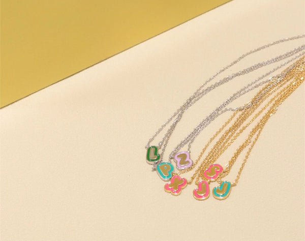  Bubble Initial Enamel Necklace in 925 Sterling Silver - friendship necklace gift from Bestie Keepsake