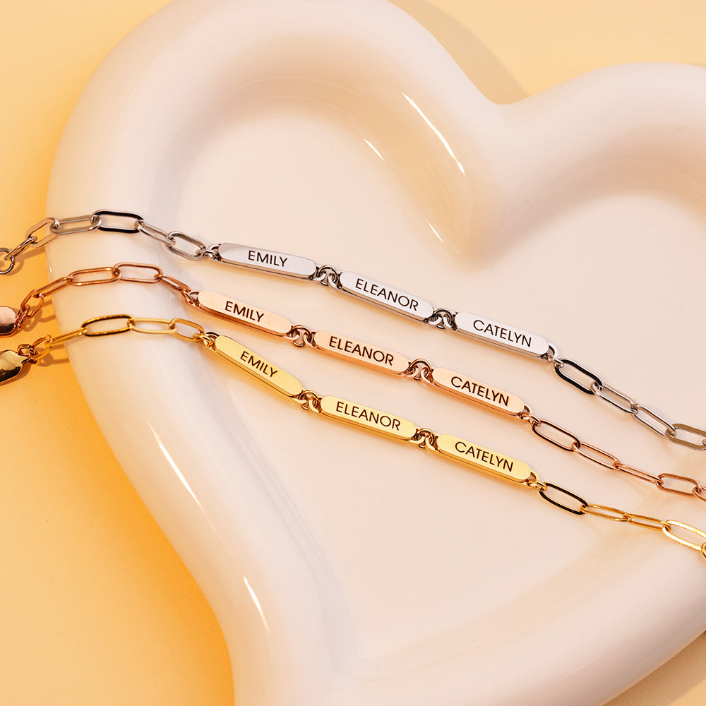  Engraved Name Bar Paperclip Link Bracelet Stainless Steel - friendship necklace gift from Bestie Keepsake