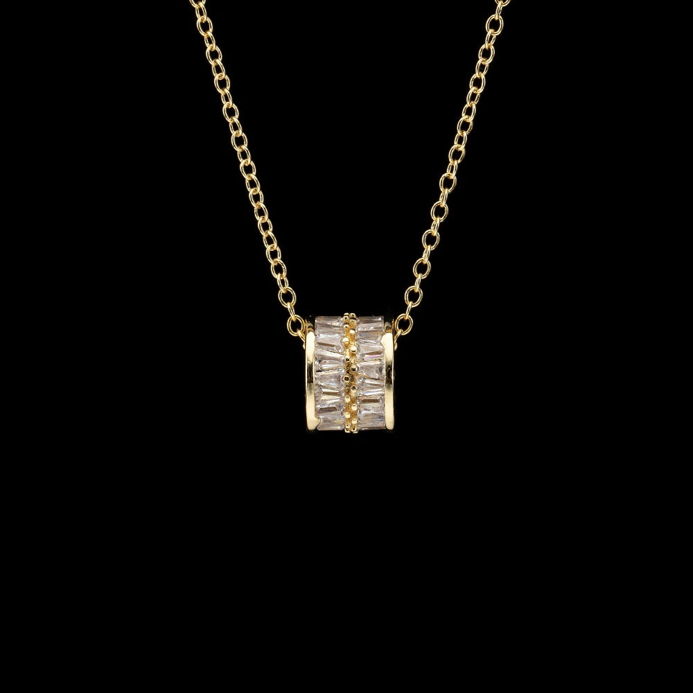  Ornate Pave Zircon Cylinder Pendant Necklace - friendship necklace gift from Bestie Keepsake