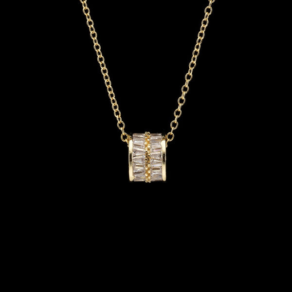  Ornate Pave Zircon Cylinder Pendant Necklace - friendship necklace gift from Bestie Keepsake