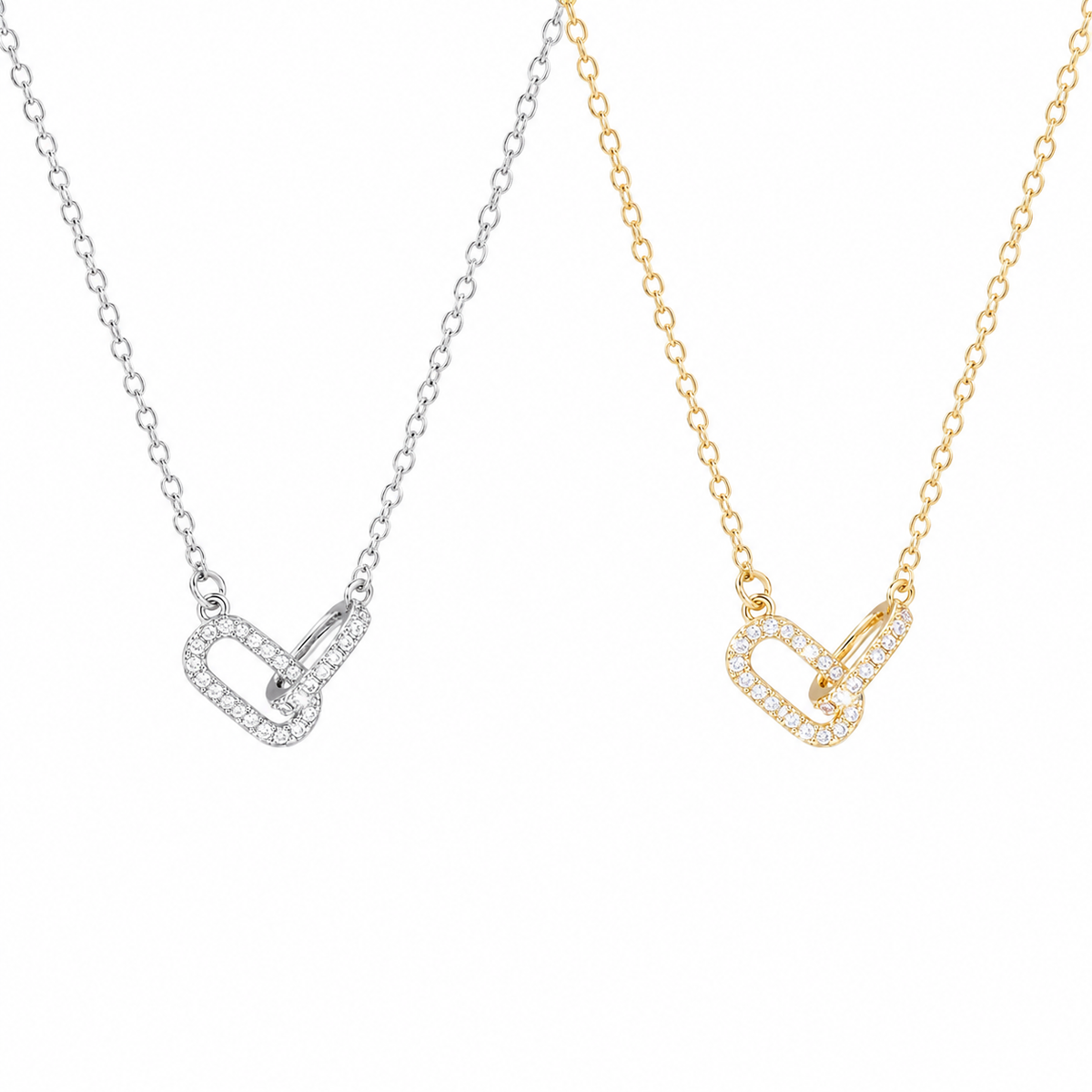  Pave Interlocking Paperclip Link Necklace - friendship necklace gift from Bestie Keepsake