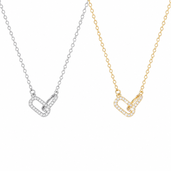  Pave Interlocking Paperclip Link Necklace - friendship necklace gift from Bestie Keepsake