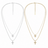 Lace Glimmer Heart & Cross Double Layer Necklace - friendship necklace gift from Bestie Keepsake