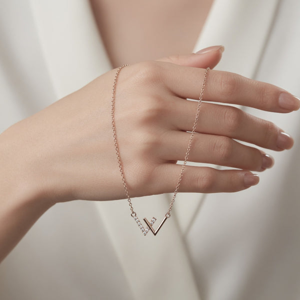  Pavé Initial W Pendant Necklace - friendship necklace gift from Bestie Keepsake